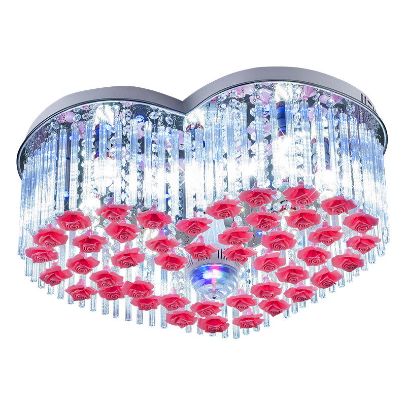 浪漫玫瑰花卧室灯爱心现代客厅灯温馨婚房间灯水晶灯具LED吸顶灯