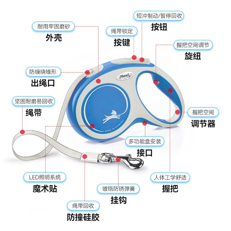 布丁妹妹flexi福莱希狗狗牵引绳自动伸缩小型犬泰迪遛狗绳子狗链