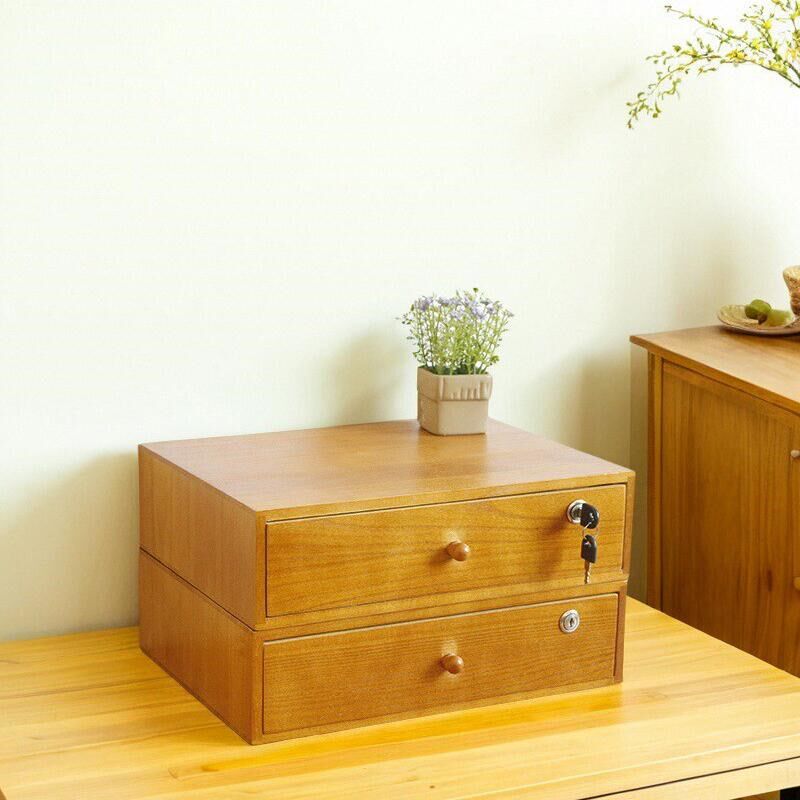 桌面收纳盒抽屉式带锁a4整理盒办公桌打印机置物架衣柜内实木抽屉