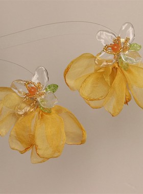 戚薇同款耳环黄色花朵个性夸张耳饰耳钉耳坠2023新款度假旅游饰品