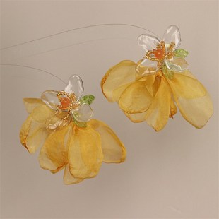 戚薇同款耳环黄色花朵个性夸张耳饰耳钉耳坠2023新款度假旅游饰品