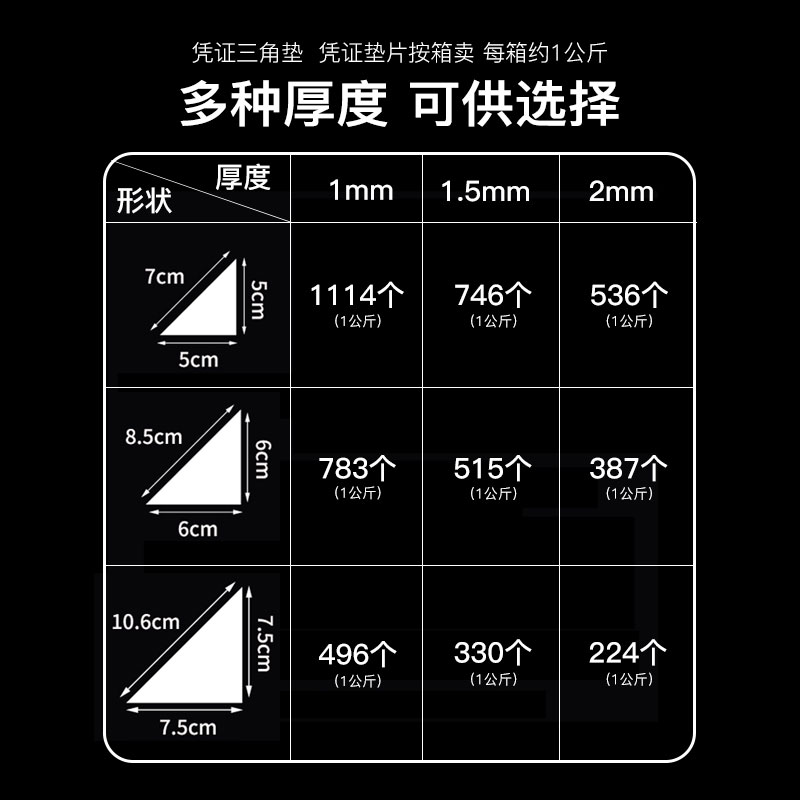 畅捷表单凭证装订神器三角形垫片纸三角装订纯白板厚度1mm 1.5mm
