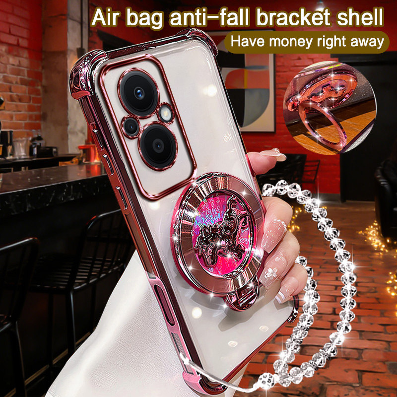 OPPO RENO7 LITE/oppo reno7 lite手机壳电镀高级感透明壳磁吸支架带手链新年外壳抗指纹防汗防滑保护套