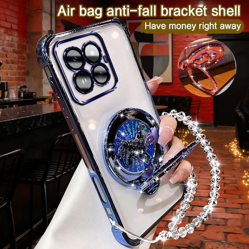 小米14pro手机壳全包电镀磁吸支架新年马上有钱高级感小米14PRO男女通用防指纹防汗耐磨网红同款潮流保护壳