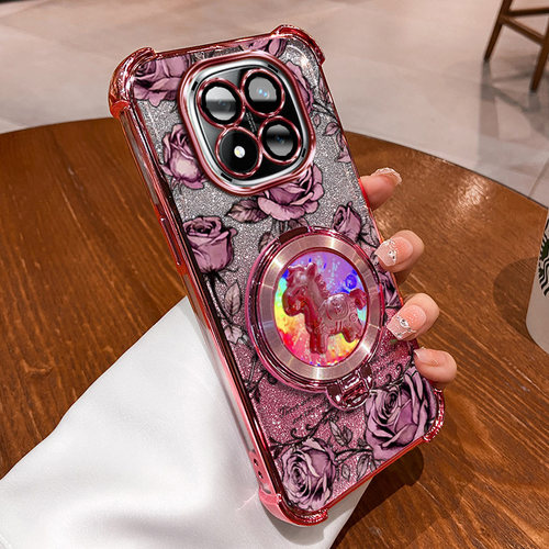 红米Note14Pro-4G手机壳redminote14pro-4g玫瑰印花旋转陀螺支架新年款国风国潮全包防摔软边框防摔爆款壳