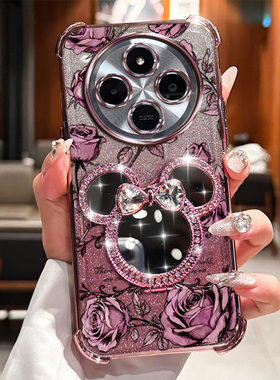 POCOC75米奇旋转支架手机壳pococ75玫瑰印花自带补妆镜全包防摔软边框防摔气囊镜头电镀边框ins风网红爆款