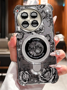 传音TecnoCamon30Pro手机壳 tecnocamon30pro高级感磁吸U型支架玫瑰印花四角气囊防摔复古颗粒简约全包多色壳