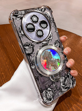 印度POCOC67手机壳pococ67印度版玫瑰印花旋转陀螺支架新年款国风国潮全包防摔软边框防摔电镀边框奢感网红壳