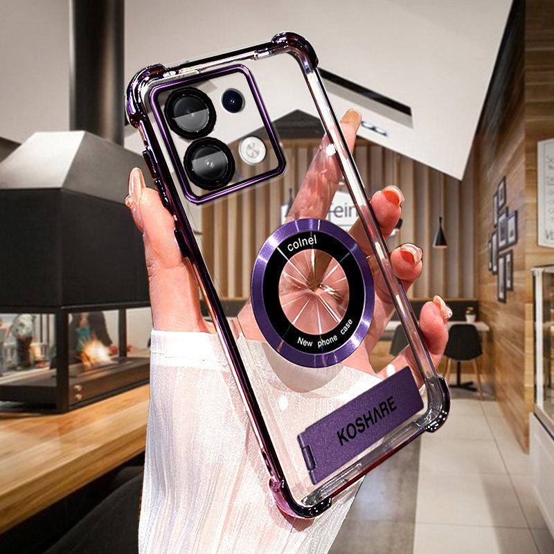 小米POCO X6 5G国外版手机壳保护红米note13PRO国内保护壳手机气囊磁吸圈折叠支架超薄高级感电镀全包保护壳