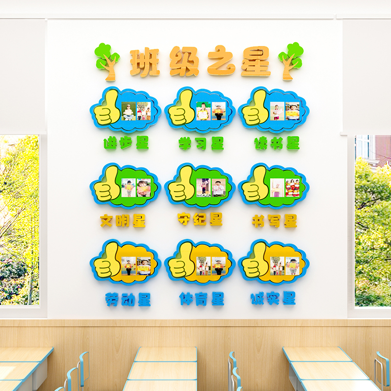 班级之星照片墙教室布置小学初中文化墙面装饰墙Q贴画每周评比栏3图片