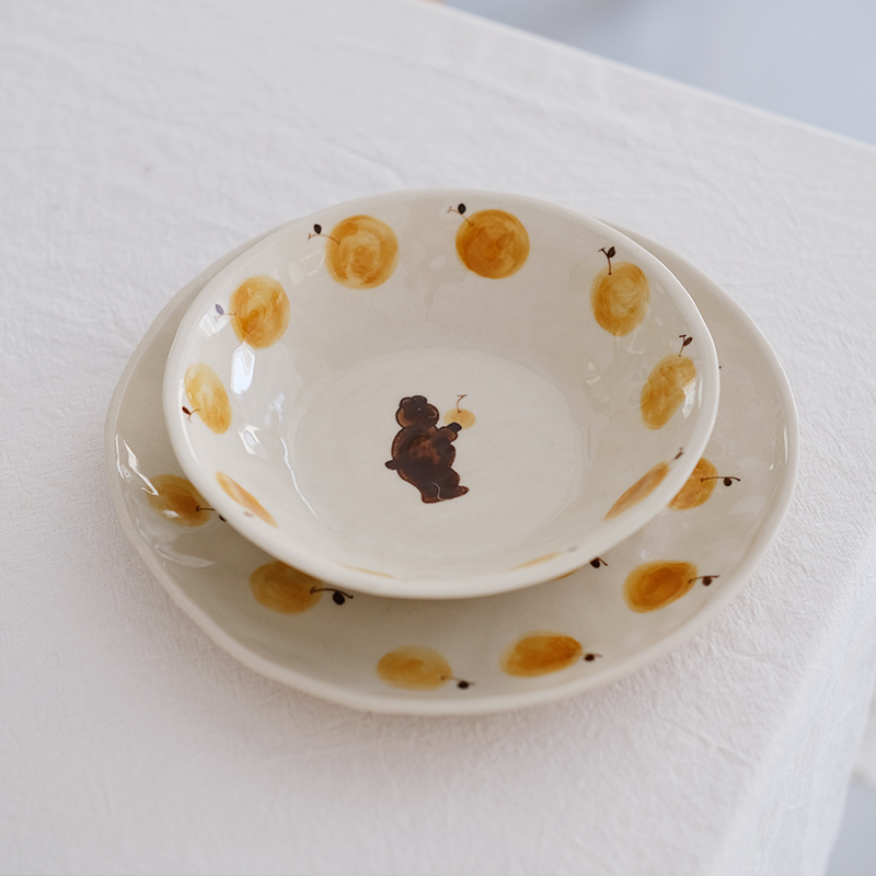 川谷日式小熊盘子菜盘q家用套装盘子ins风高级感甜品盘水果盘