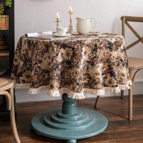 法式覆古风棉麻桌旗派对装饰编织流苏隔热桌垫拍照背景布桌布桌布