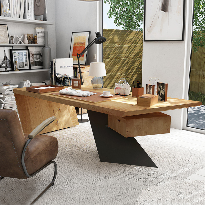 职员办公写字台简约单人老板桌实木大班台设计师创意工作桌椅组合