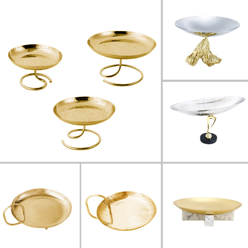 梵茜现代轻奢金色不锈钢摆盘样板间创意水果盘托盘盘装饰品摆件
