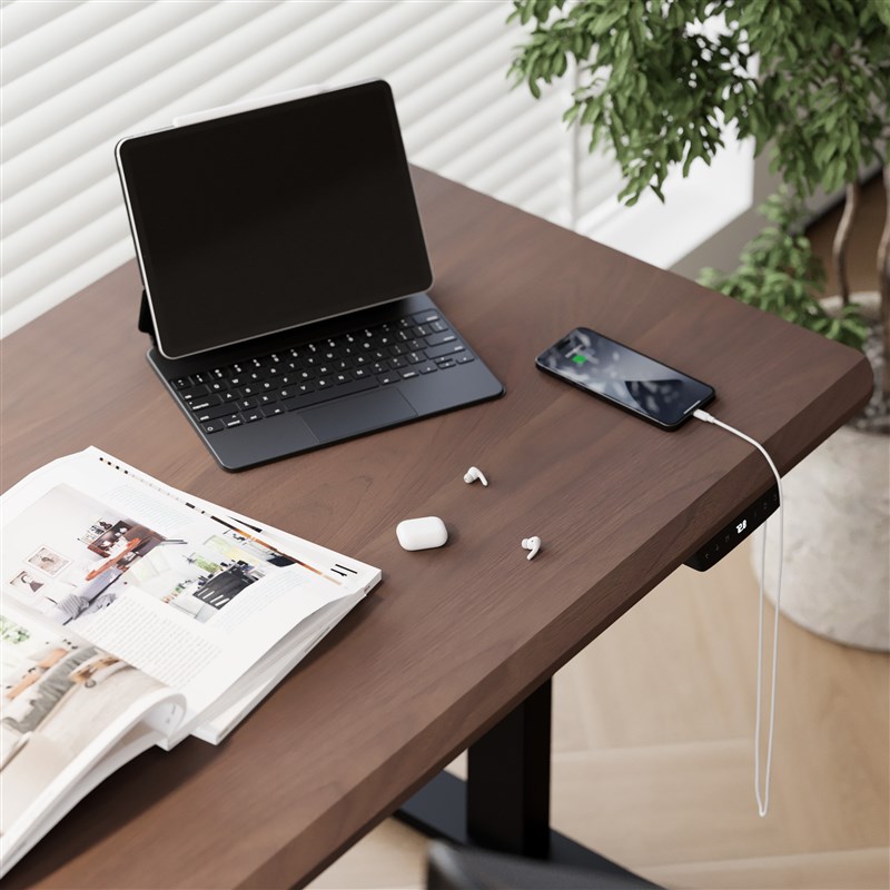 MOZHI实木北美黑胡桃木黑色双电机电动J升降桌学习书桌电竞桌定制