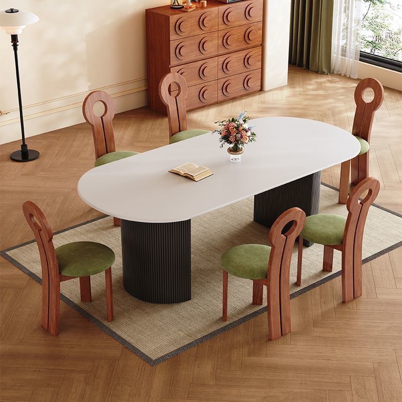 法式中古风岩板餐桌椅组合u高级简约椭圆形轻奢家用小户型黑色复