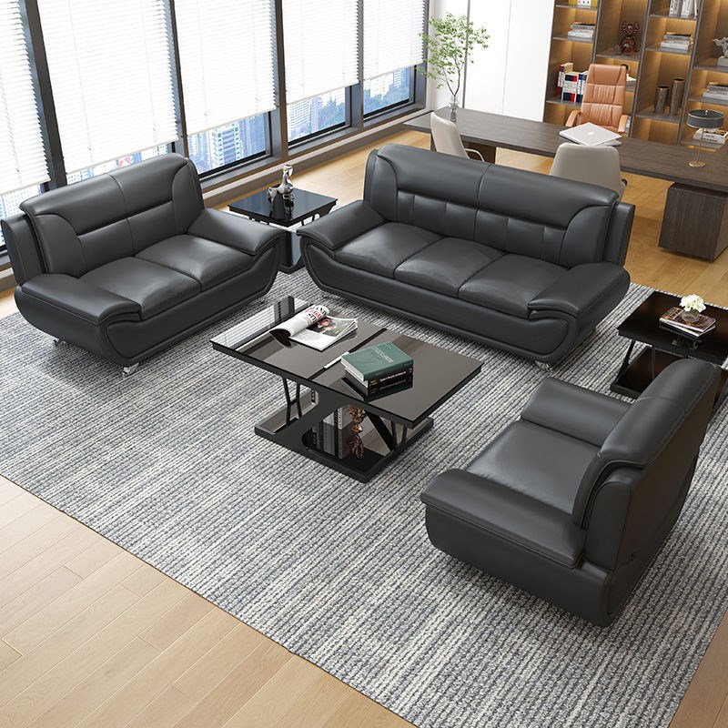 办公沙发简约现代商务会客接待办C公室沙发茶几组合三人位真皮沙