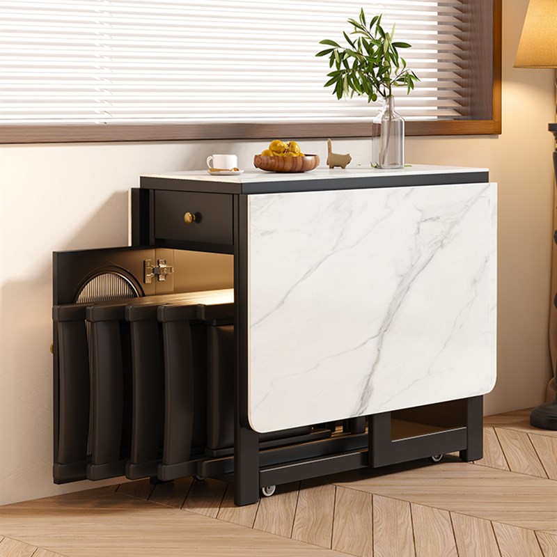 法国覆古实木板岩折叠餐桌u家庭小公寓可移动多功能折叠可移动餐