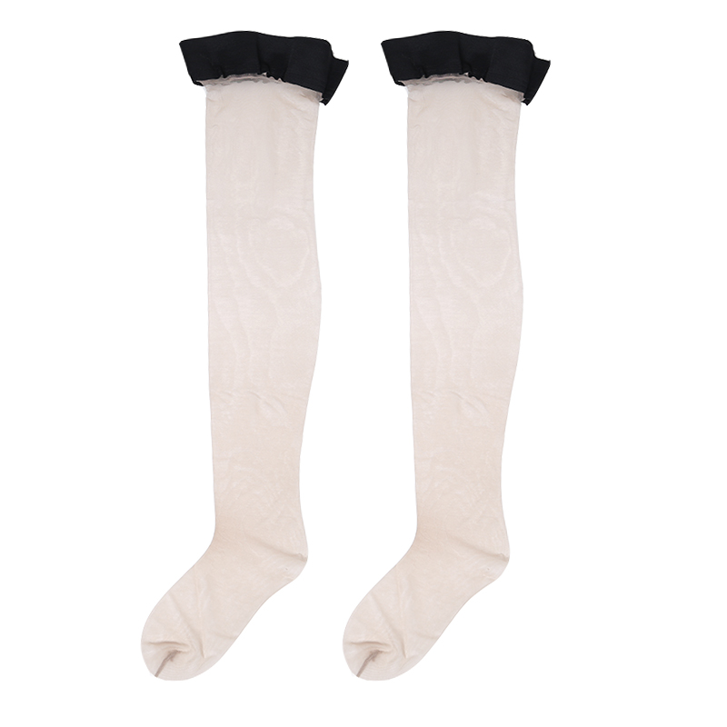 0D撞色超薄长筒丝袜女过膝大腿薄款高筒硅胶防滑性感脚尖透明情趣