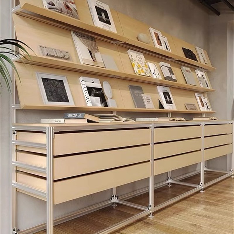 桦木海洋板铝型材中岛台展示架多层收纳架文件抽屉展览书架陈列架