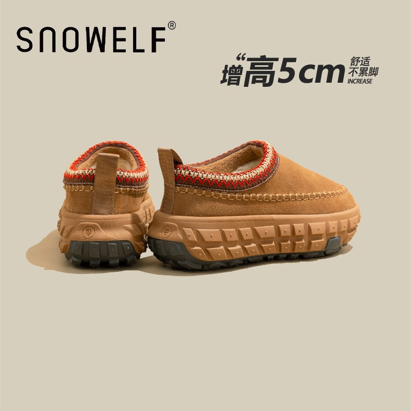 黑色抗寒厚底勃肯鞋女2024冬季新款保暖防滑加绒加厚一脚蹬懒人鞋