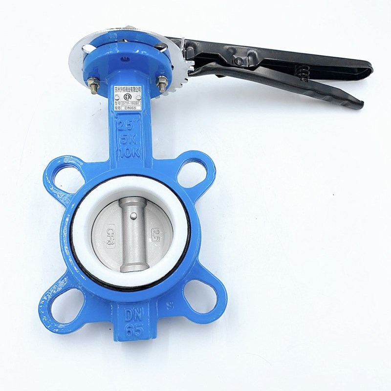 D71X-16手动手柄蝶阀对夹球墨铸铁304四氟不锈钢板DN50 80 100150