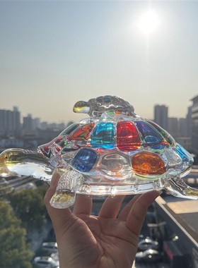 五彩福龟带盖玻璃糖果罐大号家居摆件JYY