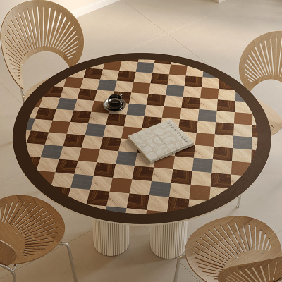 圆桌桌布高级感防水防油免洗家用木纹茶几垫大转盘皮革餐桌垫圆形