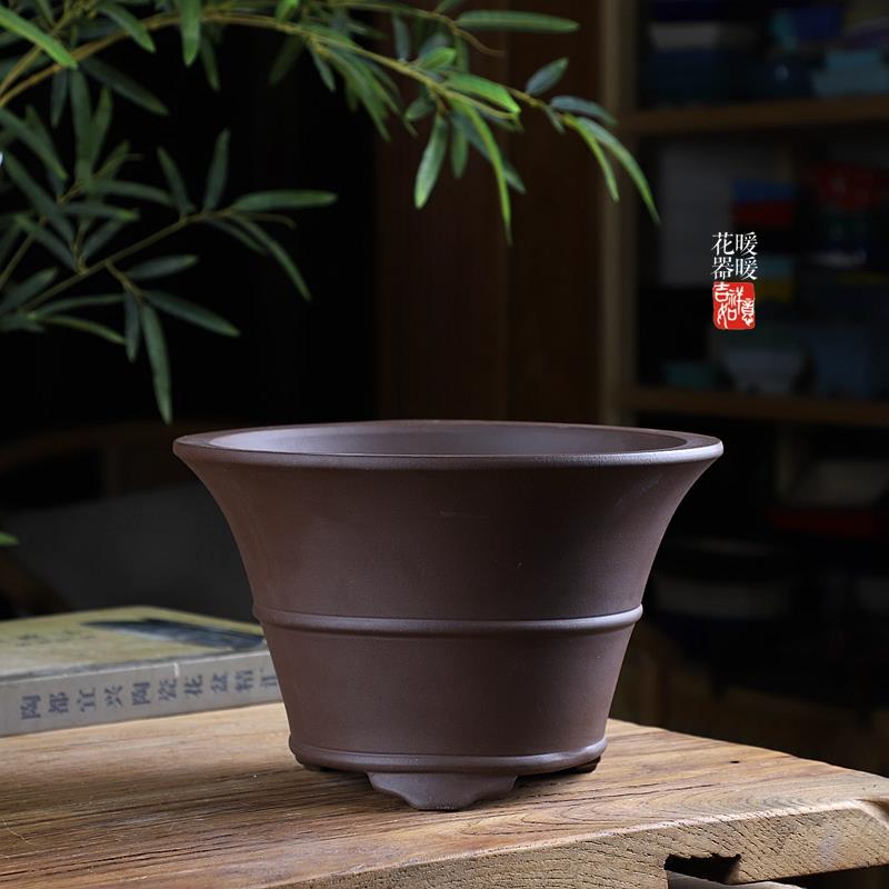 紫砂花盆腰线圆口盆兰花盆盆景盆透气实用蕙兰春兰盆