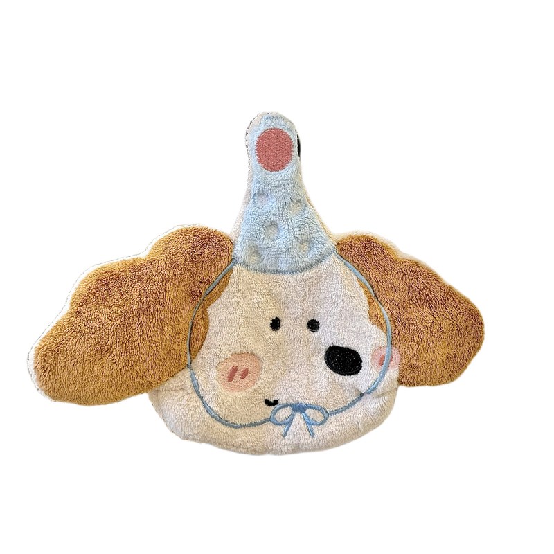 生日帽*可爱小i狗擦手巾女浴室挂式小毛巾厨房吸水速干珊瑚绒抹布