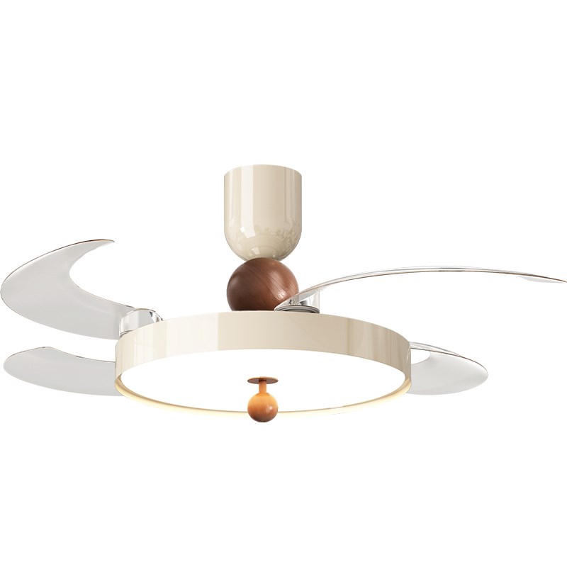 卧室风扇灯中古简约奶油风法式复古隐形静音电风S扇灯餐厅灯吊扇