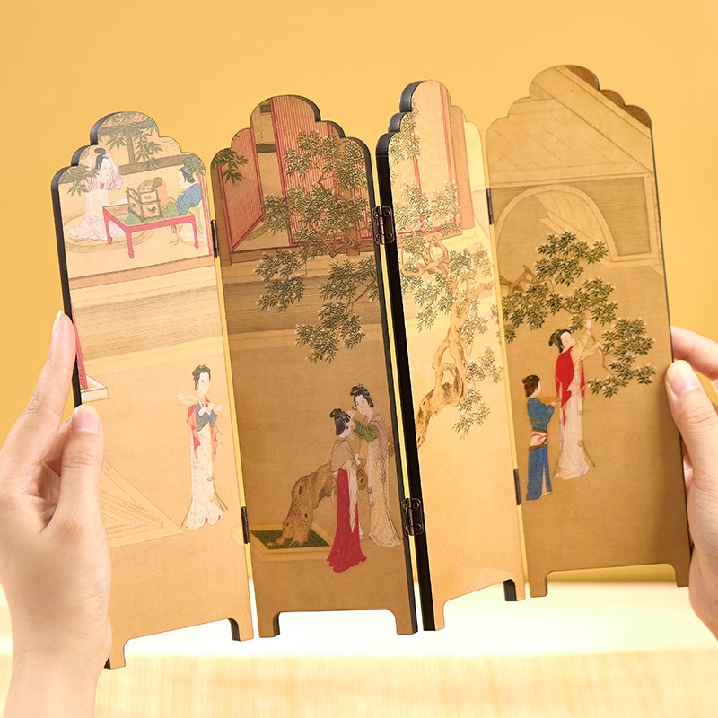 桌面摆件汉宫春晓图创意漆器中式双面小屏风客厅书房X装饰品礼盒