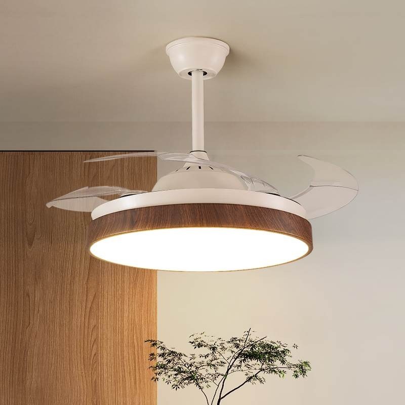 风扇灯变频隐形i吊扇灯北美黑胡桃木大气新中式家用餐厅风扇灯