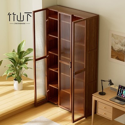 实木书柜带e玻璃门客厅展示柜多层简易家用置物架学生儿童防尘书