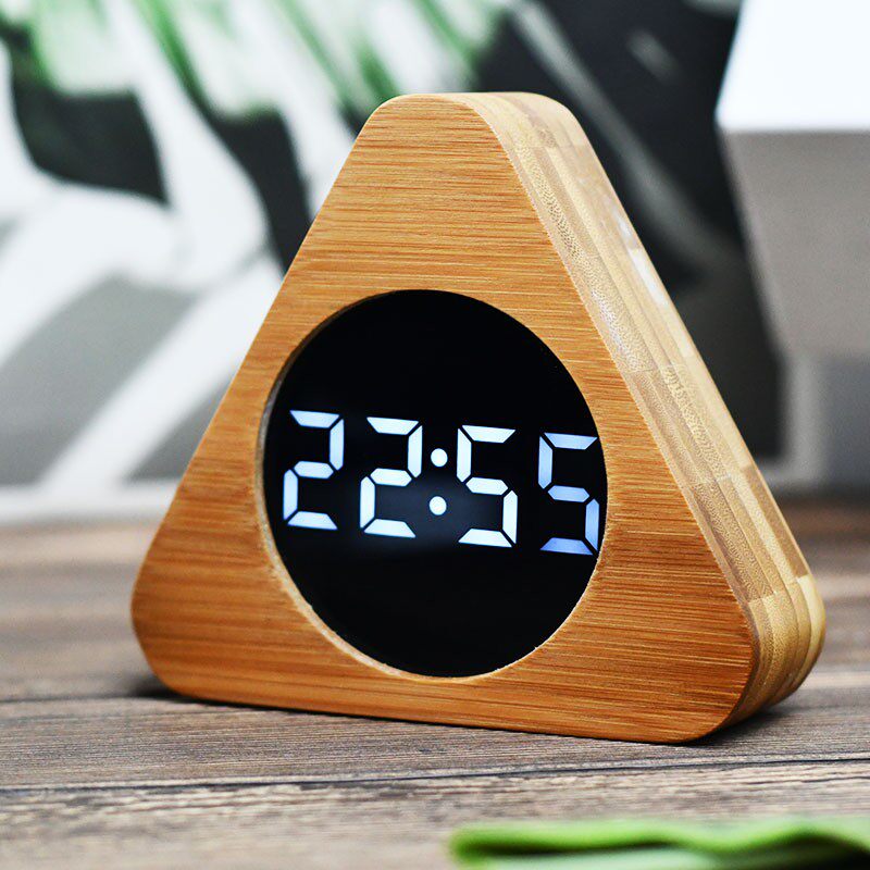 原木客厅多功能电子钟闹钟复古木制数字时钟木纹实木挂墙木质桌面