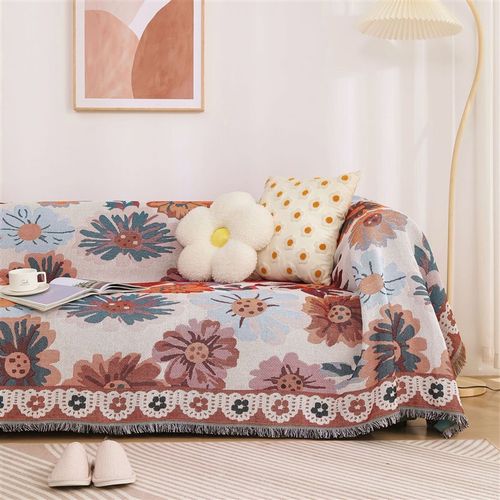 欧式田园棉麻风全包组合沙发垫罩巾双面防尘盖布编织线毯野餐布