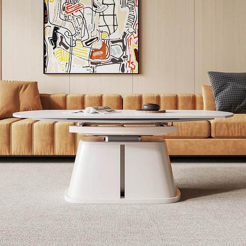 电动升降茶几餐桌两用二合一多功能折叠可移动岩板全自动客厅家用