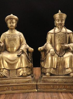 高40公分大号胡三太爷胡三太奶纯黄铜铜器家居摆件