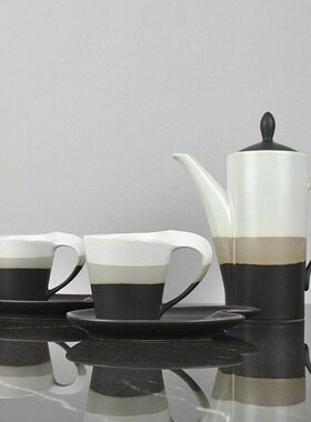 简约现代新中式哑光拼色茶壶杯碟咖啡具家居家具软装饰品餐桌配饰