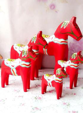 北欧原木彩绘瑞典达拉木马木质创意招财红马家居装饰品客厅摆件