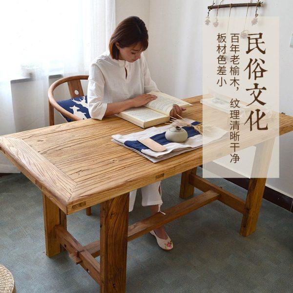 老榆木书桌实木吧台桌家用复古餐桌长方形门板茶桌风化木桌定制