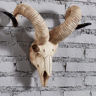 树脂个性工艺品羊角羊头骨壁饰挂饰动物头墙饰电视墙羊头壁挂包邮