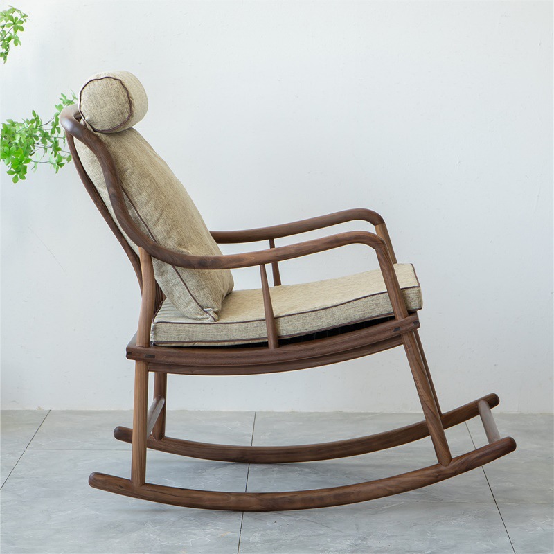 新中式实木成人阳台摇摇椅午休懒人简约黑胡桃木休闲躺椅