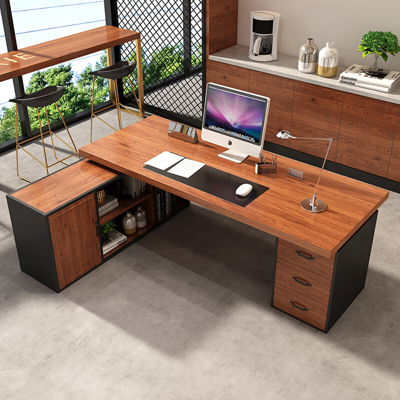 总裁经理办公室大气办公桌 创意带侧柜台式电脑桌家用单人工作台