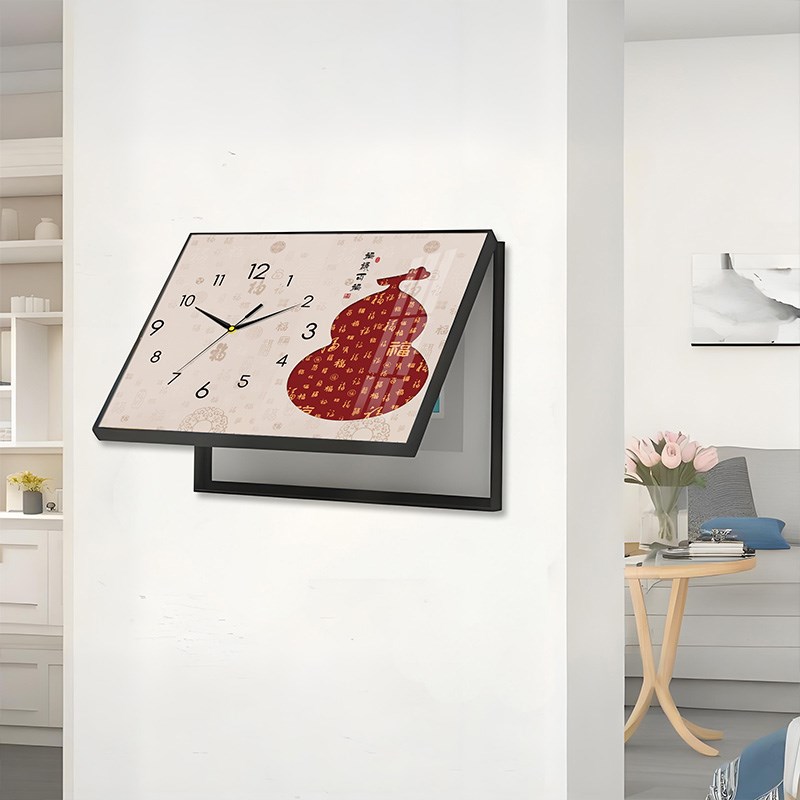 新款钟表电表箱装饰画带挂钟客厅家用遮瑕配电箱电源盒挂墙开关盒