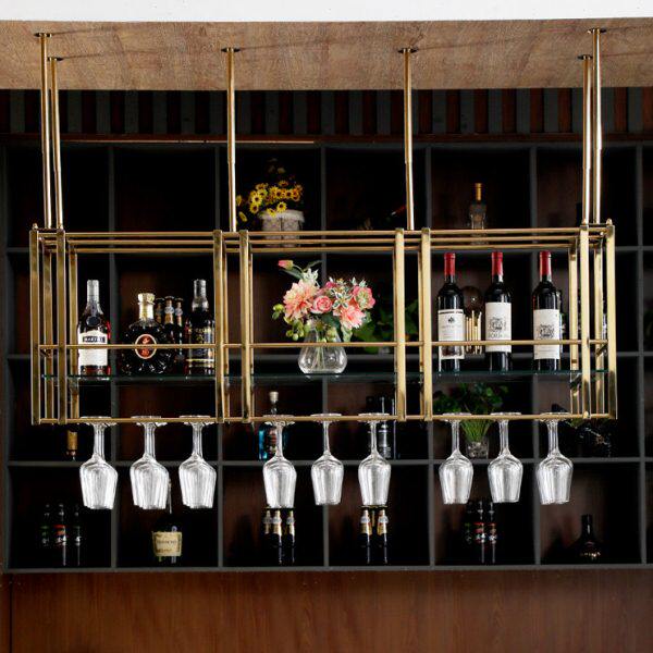 轻奢不锈钢酒架置物架悬挂酒杯架倒挂吧台吊架家用酒柜高脚杯架