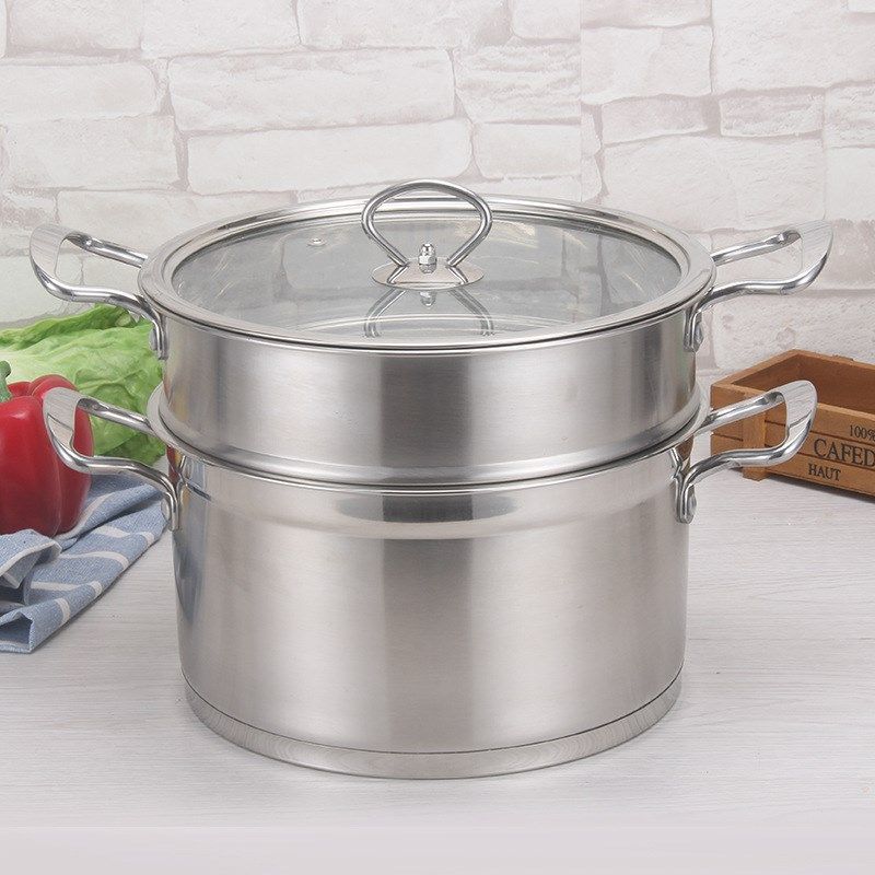 蒸锅不锈钢三层加厚韩式蒸锅三层双层蒸锅无磁复底礼品锅火锅锅具