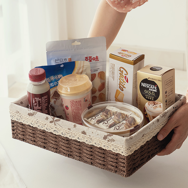 桌面收纳盒藤编水果零食篮口红化妆品储物盒杂物钥匙遥控器收纳筐