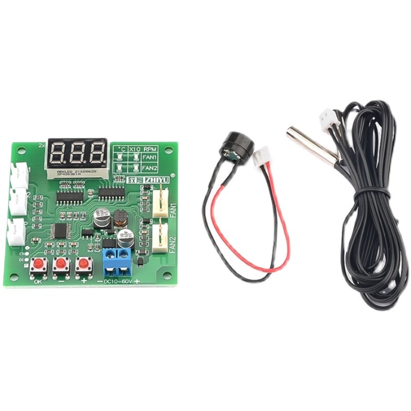 两路散热PWM四线风扇温控调速器 温度转速显示停转报警DC12V/24V