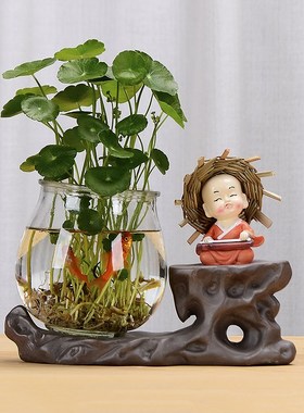 欧式花瓶客厅插h花小鱼缸摆件装饰品透明玻璃器皿水养植物绿萝花